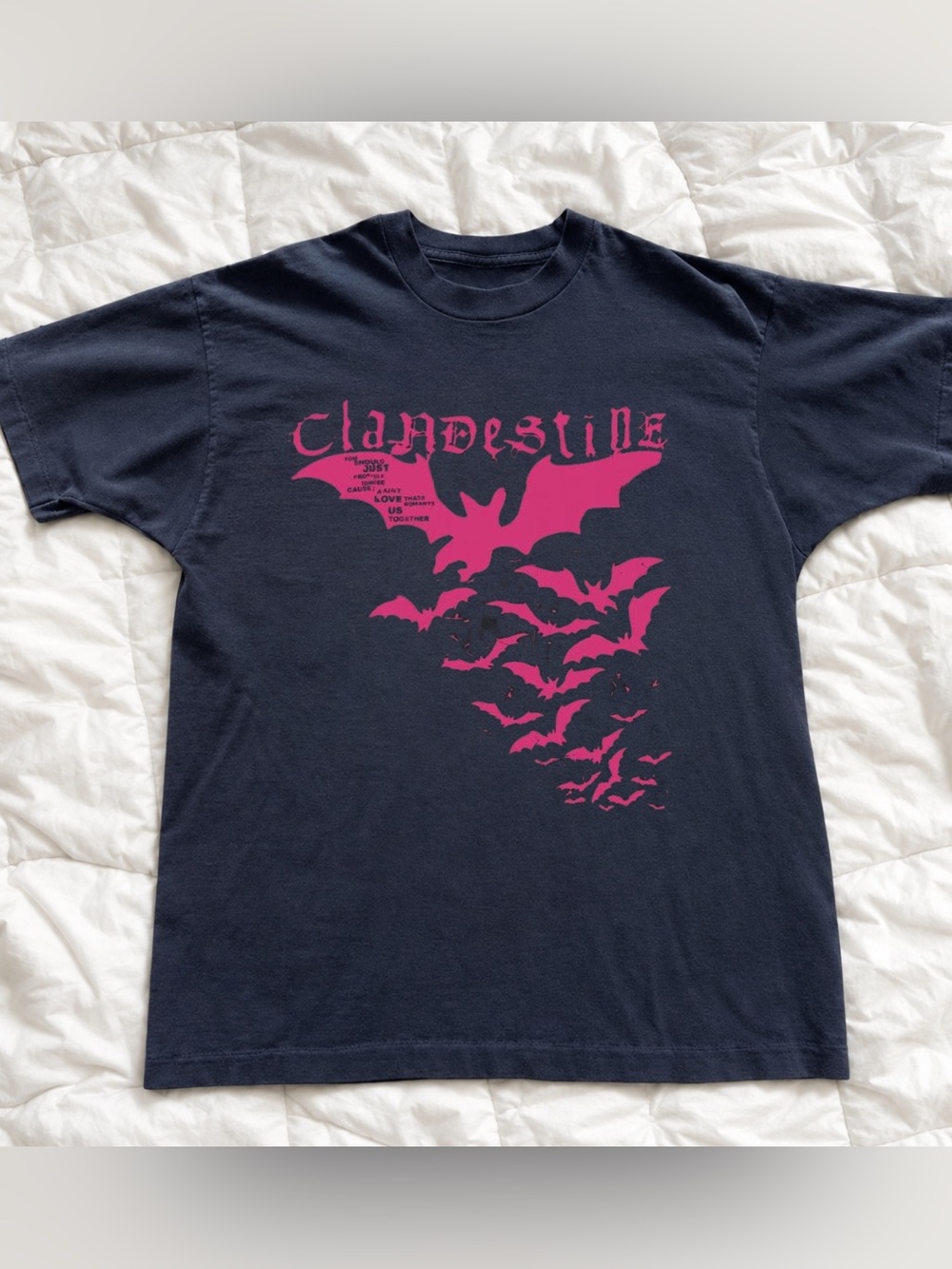 Black Men’s Clandestine Graphic Tee with Pink Bats Retro Style